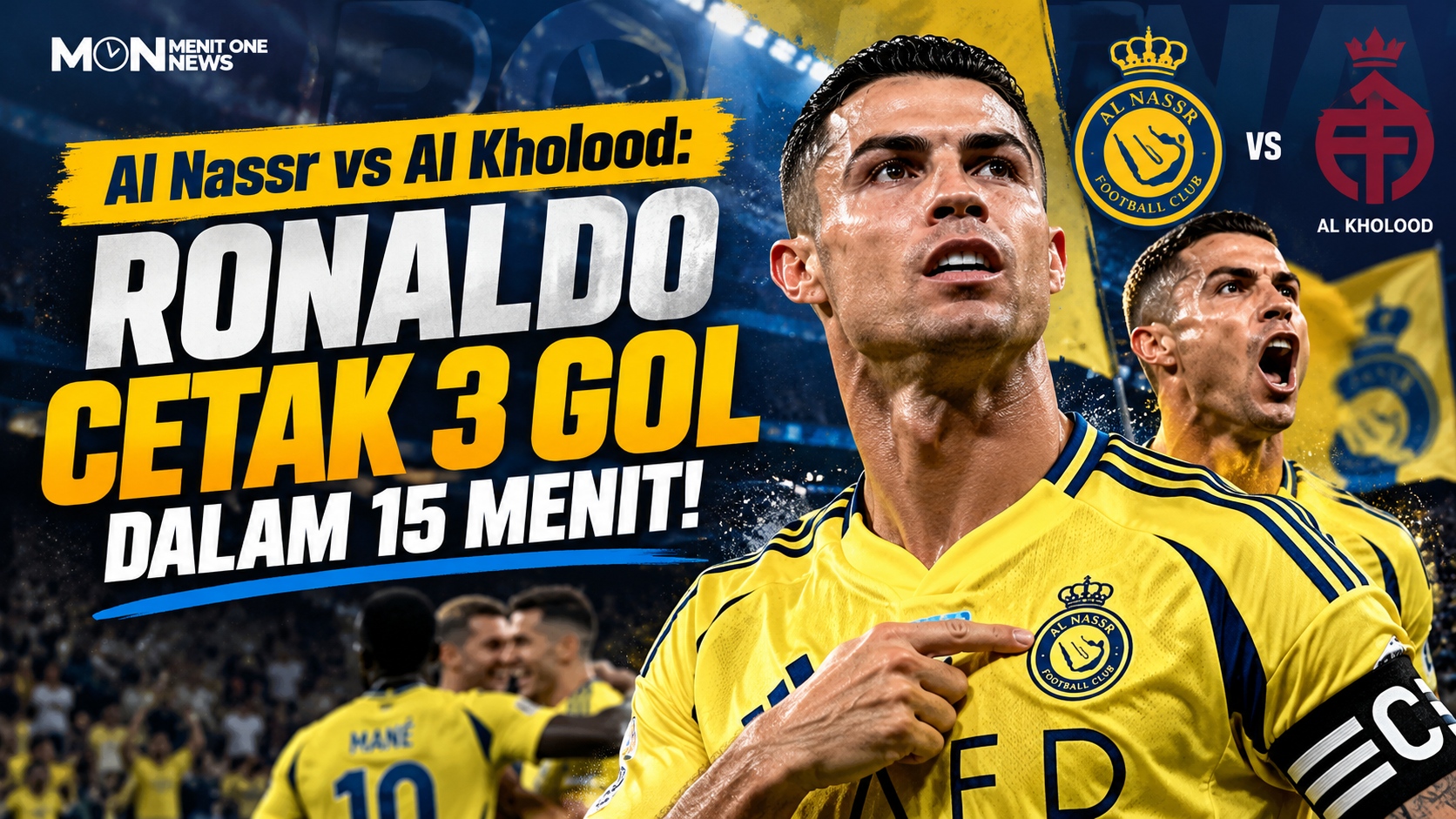 Al Nassr vs Al Kholood: Ronaldo Cetak 3 Gol dalam 15 Menit!